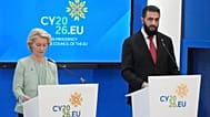 رئيسة المفوضية الأوروبية أورسولا فون دير لاين، والرئيس السوري أحمد الشرع في نيقوسيا، قبرص، يوم الجمعة 24 أبريل/نيسان 2026.