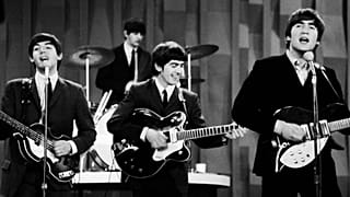  The Beatles perform for the CBS "Ed Sullivan Show" in New York, as they record a set on 9 Feb 1964.