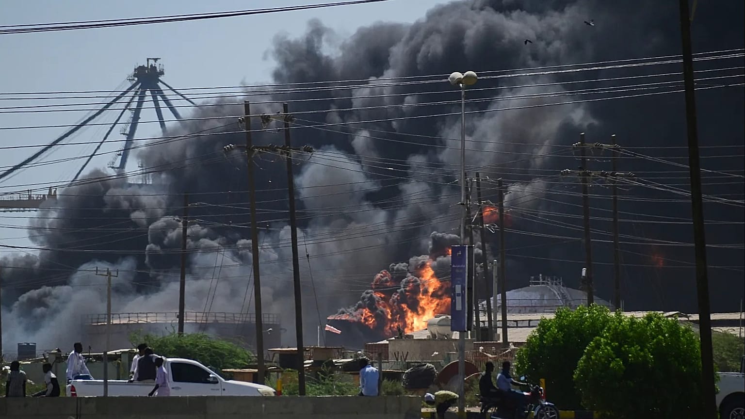 Smoke billows after drone strikes by the paramilitary Rapid Support Forces targeted the northern port in the Red Sea city of Port Sudan, 6 May, 2025