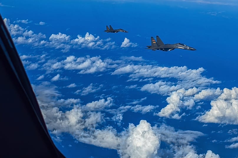 FILE. Fighter jets of the Eastern Theater Command of the Chinese People's Liberation Army (PLA) conduct a joint combat training exercises around the Taiwan Island, Aug. 2022