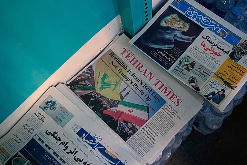 تظهر الصفحة الأولى من عدد صحيفة طهران تايمز الإيرانية الصادر يوم الأحد 10 مايو/أيار 2026، شمال طهران، إيران، يوم الأحد 10 مايو/أيار 2026.