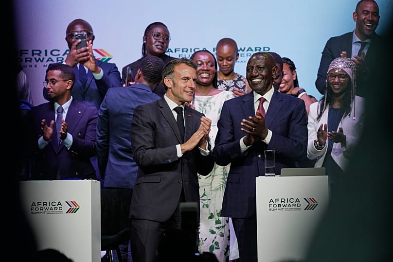 France's President Emmanuel Macron and Kenya's President William Ruto during the Africa Forward Summit at the University of Nairobi, 11 May, 2026