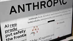 Pages from the Anthropic website and the company's logo are displayed on a computer screen in New York on Feb. 26, 2026.