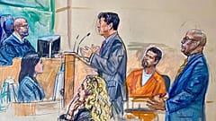 This courtroom sketch depicts Cole Tomas Allen in court in Washington, 4 May, 2026