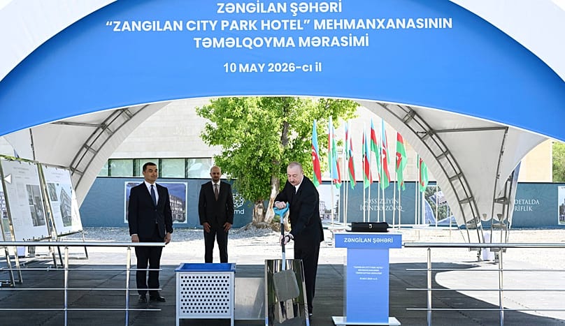Azerbaijan's President Ilham Aliyev lays foundation stone for Zangilan City Park Hotel in Zangilan city, 10 May 2026