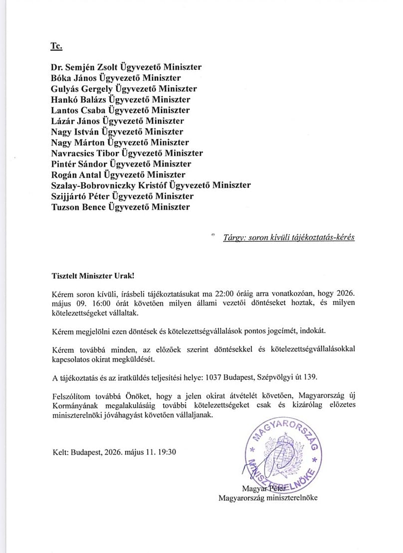Magyar Péter azonnali utasítása az ügyvezető minisztereknek