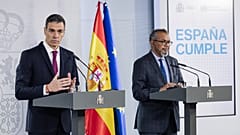 Ghebreyesus attend a press conference at the Moncloa Palace in Madrid, Tuesday, May 12, 2026. 