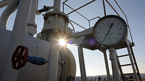 A gas pressure gauge of a main gas pipeline from Russia in the village of Boyarka near the capital Kiev, Ukraine on Tuesday, Feb. 12, 2008.