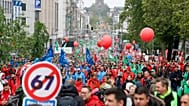 Around 40,000 people gathered in in Brussels for a general strike, Tuesday, May 12, 2026.