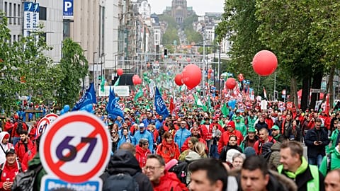Around 40,000 people gathered in in Brussels for a general strike, Tuesday, May 12, 2026.