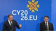 European Energy Commissioner Dan Jørgensen and Cyprus' Energy minister Michael Damianos during a press conference after an informal meeting of energy ministers in Cyprus.