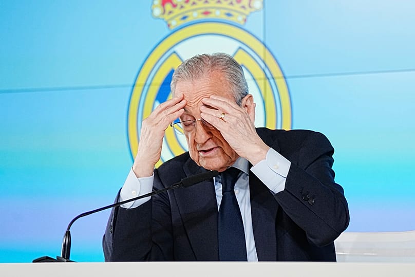 Real Madrid president Florentino Pérez gives a press conference in Madrid, 12 May, 2026