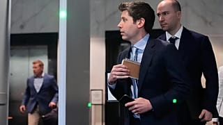 FILE - Sam Altman, center, and OpenAI president Greg Brockman, right, arrive at the U.S. District Court in Oakland, Calif., Thursday, April 30, 2026
