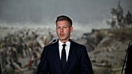 Magyar Péter miniszterelnök a Tisza-kormány első, kihelyezett ülése közben tartott sajtótájékoztatón Ópusztaszeren, a Feszty-körkép előtt