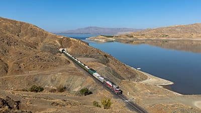 A freight train at the Keban reservoir, 7 October, 2022