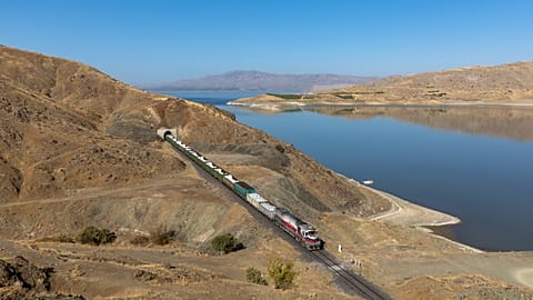 A freight train at the Keban reservoir, 7 October, 2022