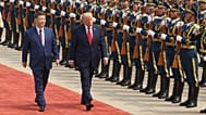 President Donald Trump participates in a welcome ceremony with China's President Xi Jinping at the Great Hall of the People, Thursday, May 14, 2026, in Beijing. 