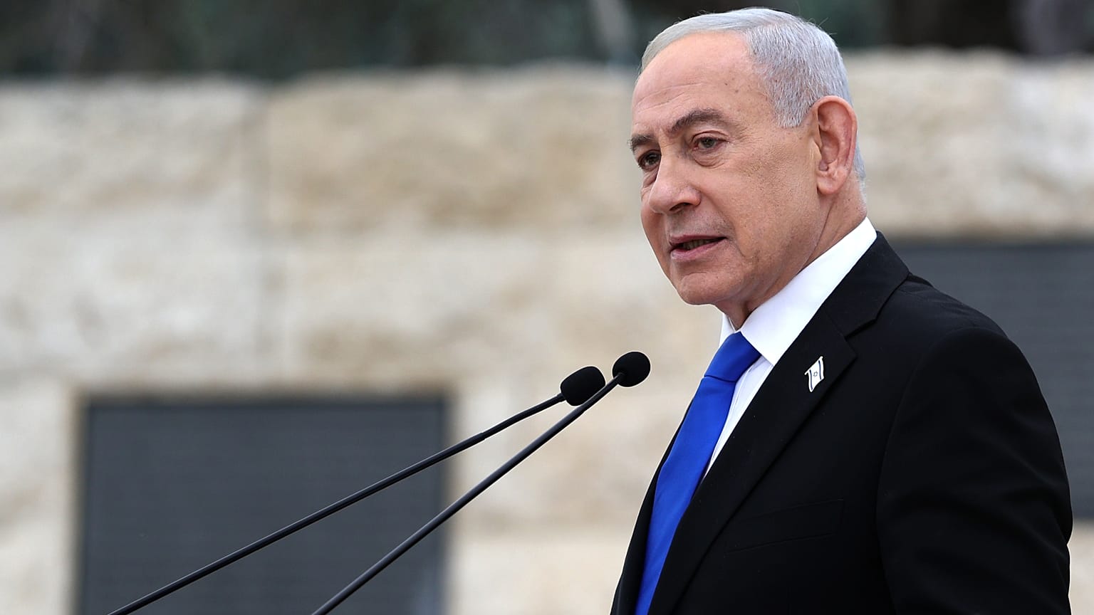 FILE: Israel's Prime Minister Benjamin Netanyahu attends a ceremony at the Military Cemetery on Mount Herzl in Jerusalem, 21 April 2026