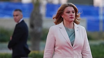 Latvia's Prime Minister Evika Silina arrives for the EU Summit in Ayia Napa, Cyprus, Thursday, April 23, 2026. (AP Photo/Petros Karadjias)
