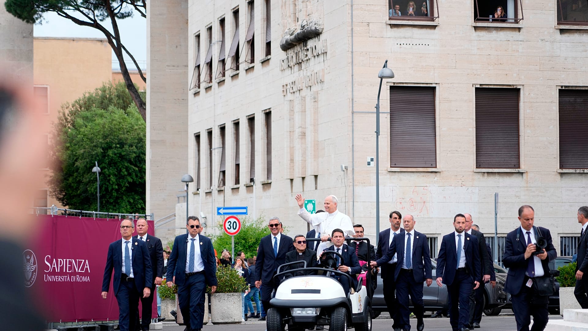 Pope Leo XIV visits the Città Universitaria (University City) at Sapienza University of Rome to meet with faculty and students at the institution's primary campus, one of the 