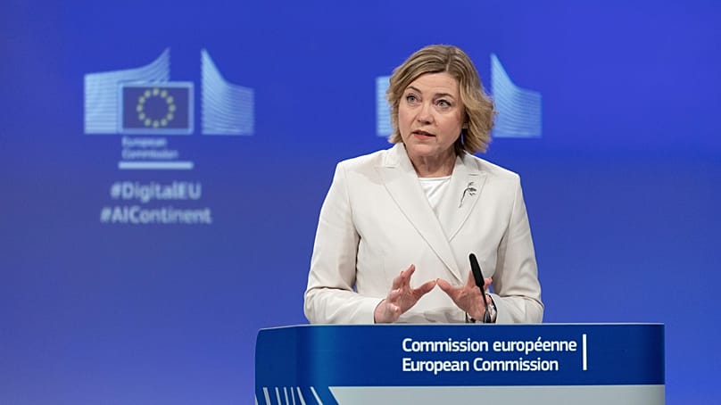 Henna Virkkunen, European Commissioner for Tech-Sovereignty, Security and Democracy gives a press conference. (AP Photo/Omar Havana, File)