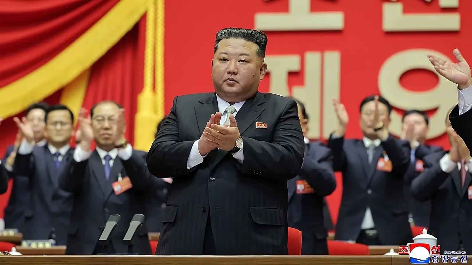 North Korean leader Kim Jong-un claps after he was re-elected to the top post of the ruling Workers' Party during the party's Congress in Pyongyang, 22 February, 2026