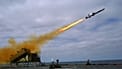 A Kongsberg Naval Strike Missile is launched from a US Navy littoral combat ship off the coast of California, 23 September, 2014 