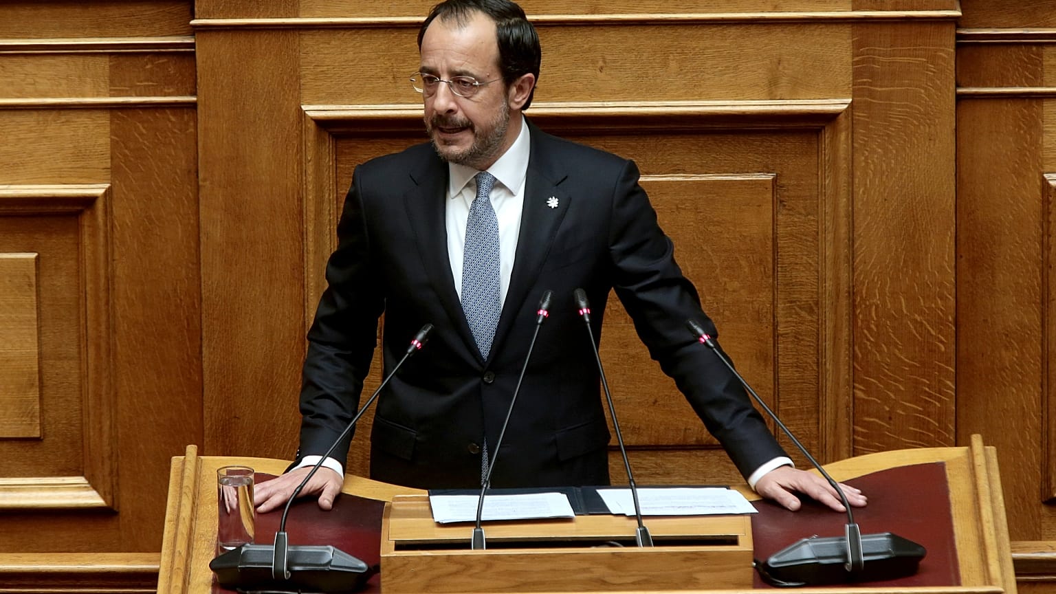 Ο Πρόεδρος της Κυπριακής Δημοκρατίας Νίκος Χριστοδουλίδης μιλάει από το βήμα στην ειδική συνεδρίαση της Ολομέλειας της Βουλής, Αθήνα, Πέμπτη 14 Μαΐου 2026. 