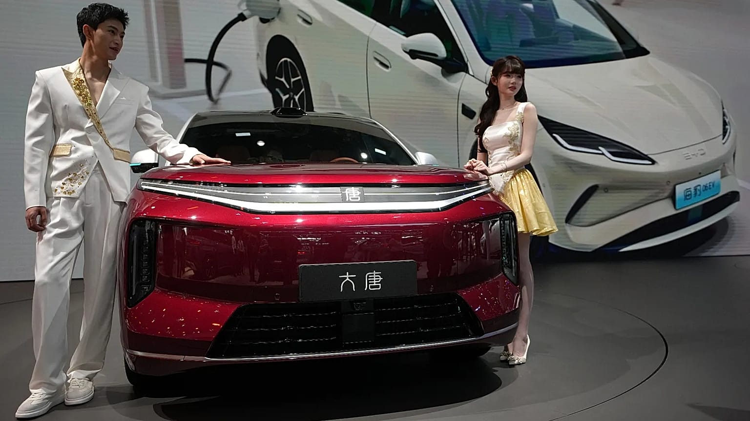 A BYD stand at the Beijing Motor Show on 25 April