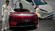 A BYD stand at the Beijing Motor Show on 25 April