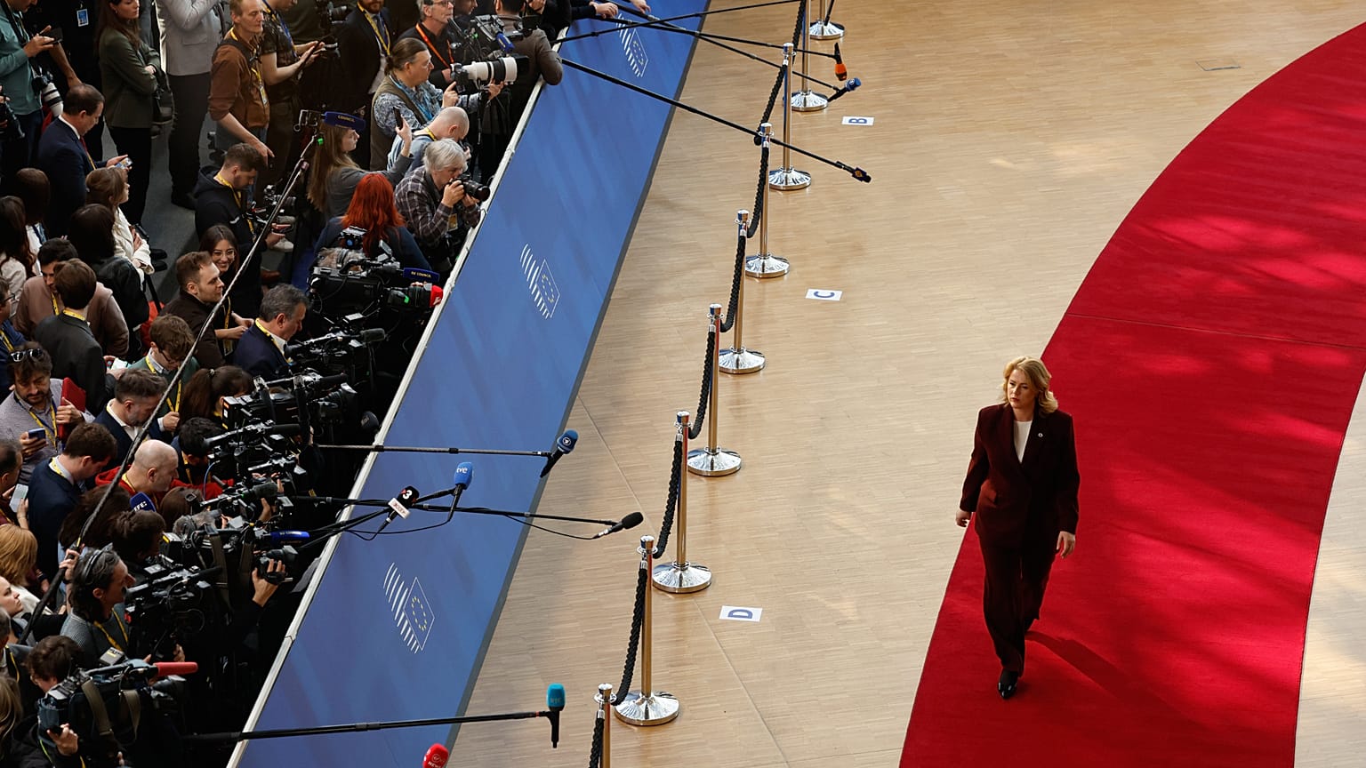Latvia's Prime Minister Evika Silina arrives for the EU summit at the European Council building in Brussels, on 19 March, 2026. 