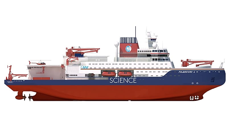 3D Ansicht des geplanten Neubaus des eisbrechenden Forschungs- und Versorgungsschiffes Polarstern des Alfred-Wegener-Instituts