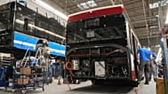 Workers prepare electric buses at the Solaris bus factory in Poznan, Poland, Thursday, Jan. 29, 2026. 
