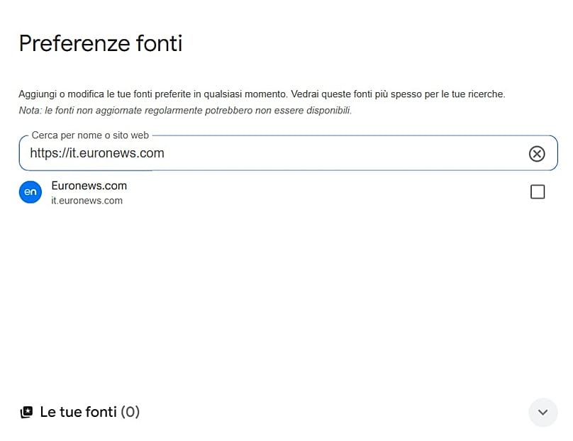 Fermo immagine per la selezione delle fonti preferite