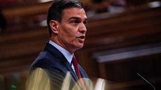 Spain's Prime Minister Pedro Sanchez speaks during a session at Parliament in Madrid, Spain, Wednesday June 30, 2021. 