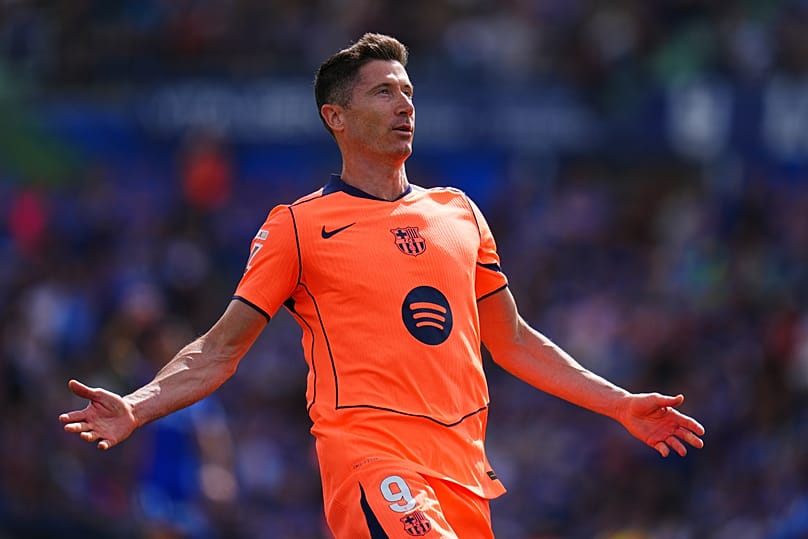 Robert Lewandowski podczas meczu hiszpańskiej La Ligi pomiędzy Getafe a Barceloną w Getafe w Hiszpanii, w sobotę 25 kwietnia 2026 r.