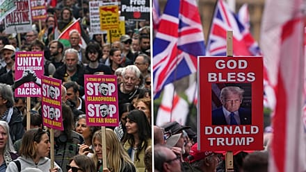 London on edge as Tommy Robinson backers and pro-Palestinian marchers rally