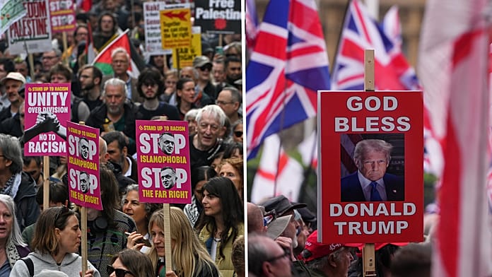 London on edge as Tommy Robinson backers and pro-Palestinian marchers rally