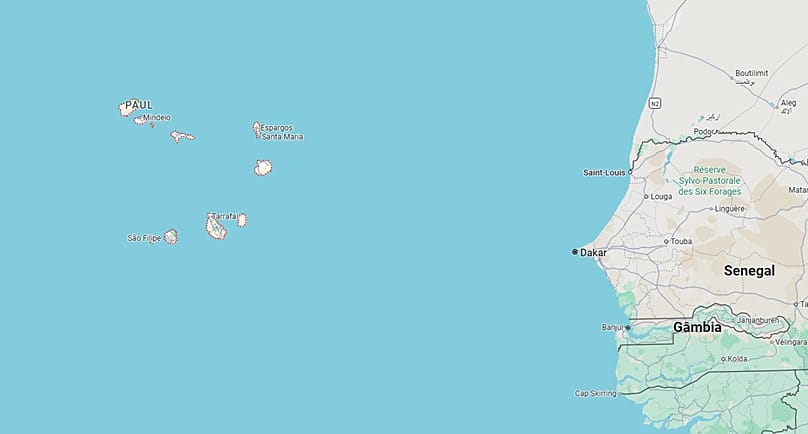 Schermata da Google Maps dell'arcipelago di Capo Verde, in Africa.