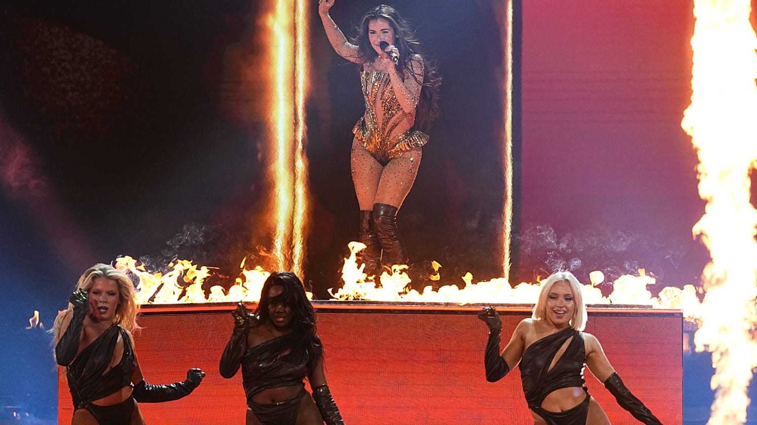 Sarah Engels aus Deutschland tritt mit dem Song „Fire“ beim Grand Final des 70. Eurovision Song Contest in Wien, Österreich, am Samstag, den 16. Mai 2026, auf.