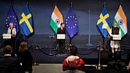 European Commission President Ursula von der Leyen, Sweden's Prime Minister Ulf Kristersson and India's Prime Minister Narendra Modi in Gothenburg, Sweden, Sunday May 17, 2026