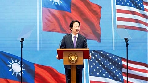 FILE - Taiwan's President Lai Ching-te speaks during a press conference on "Taiwan-U.S. Economic Prosperity Partnership" in Taipei, Taiwan on Feb. 3, 2026