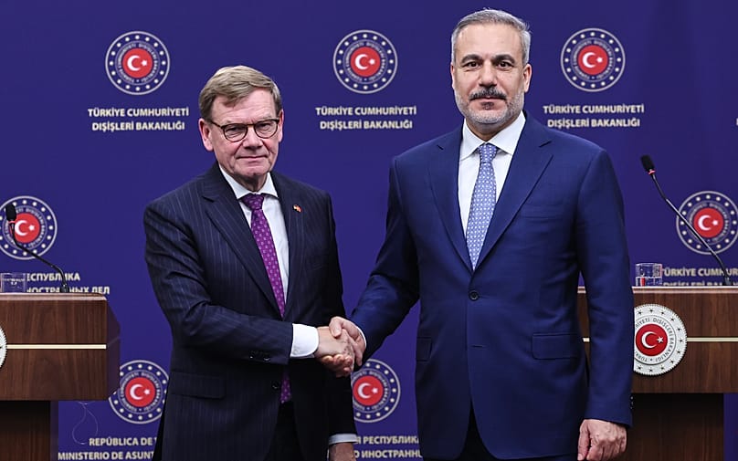 Der türkische Außenminister Hakan Fidan und der deutsche Außenminister Johann Wadephul bei einer gemeinsamen Pressekonferenz im vergangenen Jahr in Ankara.