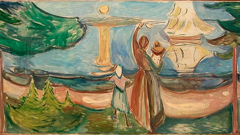 Edvard Munch – 1922. Abschied (Freia-Fries III) 134 × 346 cm (Abbildung) Öl auf Leinwand.