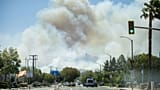 The Sandy Fire sends a plume of smoke in the air on Monday, May 18, 2026, in Simi Valley, Calif.