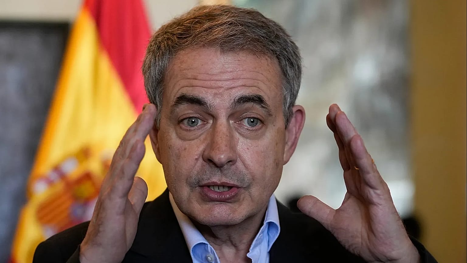 Spain's former Prime Minister José Luis Rodriguez Zapatero speaks to journalists in La Paz, 12 May, 2022