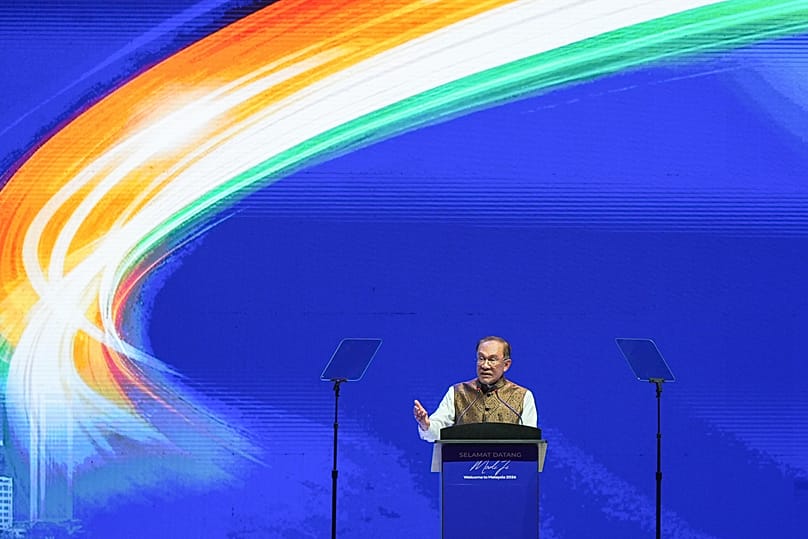 Malaysian Prime Minister Anwar Ibrahim delivers a speech on the outskirts of Kuala Lumpur, 7 February, 2026
