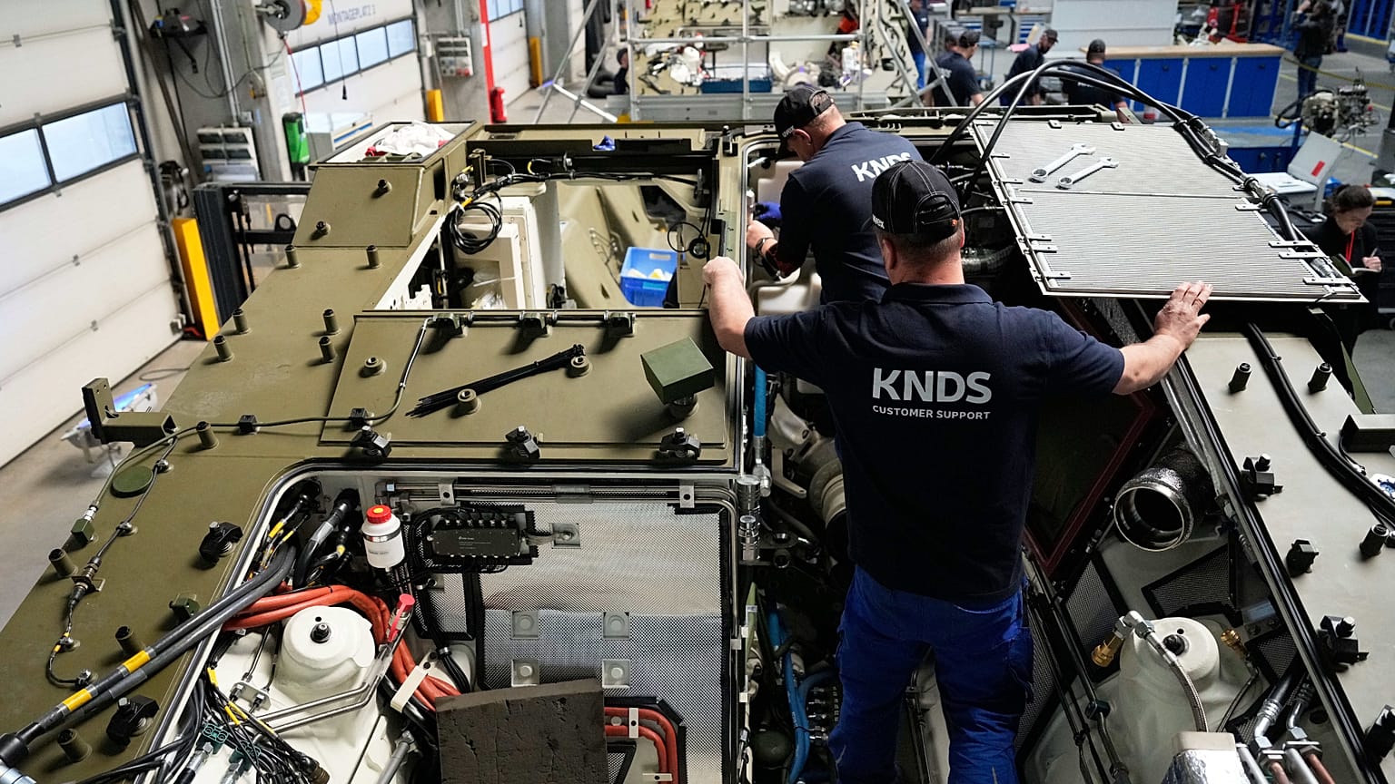 Employees working at a factory for the defence company KNDS in Munich, Germany, Wednesday, 22 April, 2026.