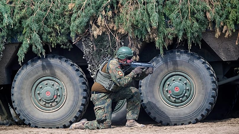 German soldiers take part in a military exercise at a training range in north of the capital Vilnius, Lithuania on Wednesday, May 29, 2024.