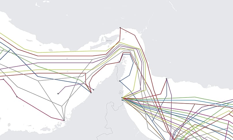 Submarine Cable Map detail of the Strait of Hormuz